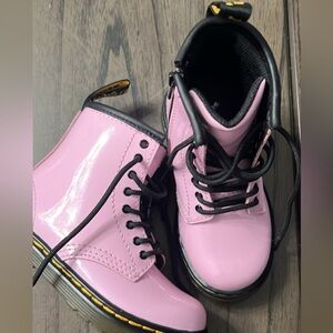 Dr. Martens Pink Patent Lace-Up Boots with Black Trim